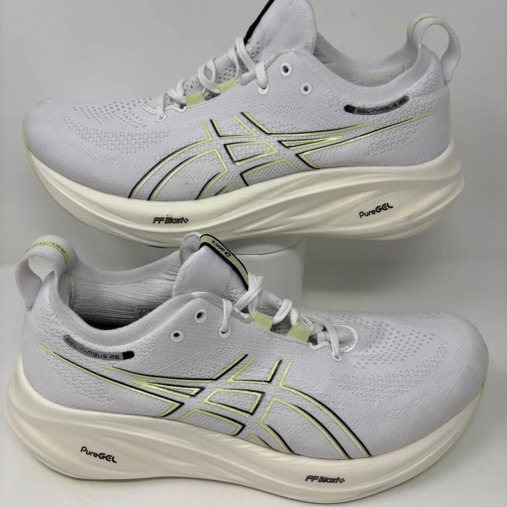 ASICS Gel-Nimbus 26 Mens Size 10 Extra Wide White Green Running Shoes (1011B796)